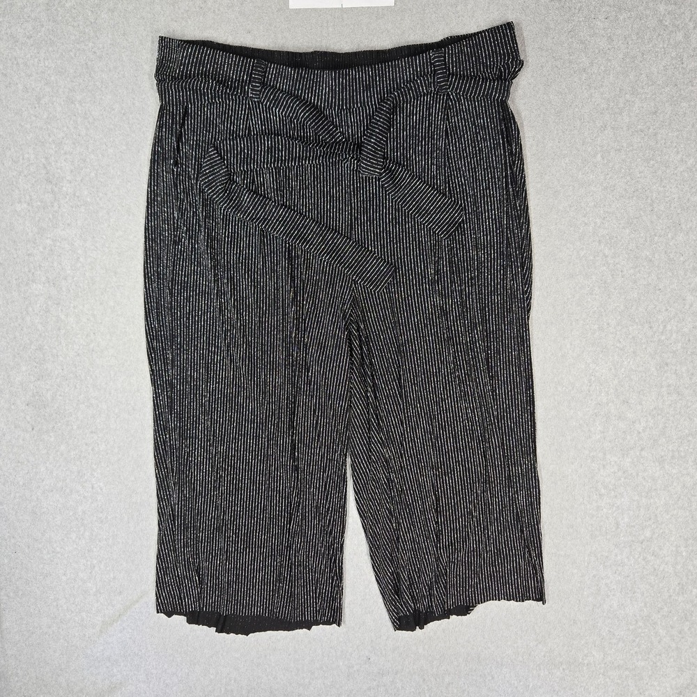 Torrid‎ Women Pants 3 Black Nylon Spandex Striped Wide-Leg Cropped Tie